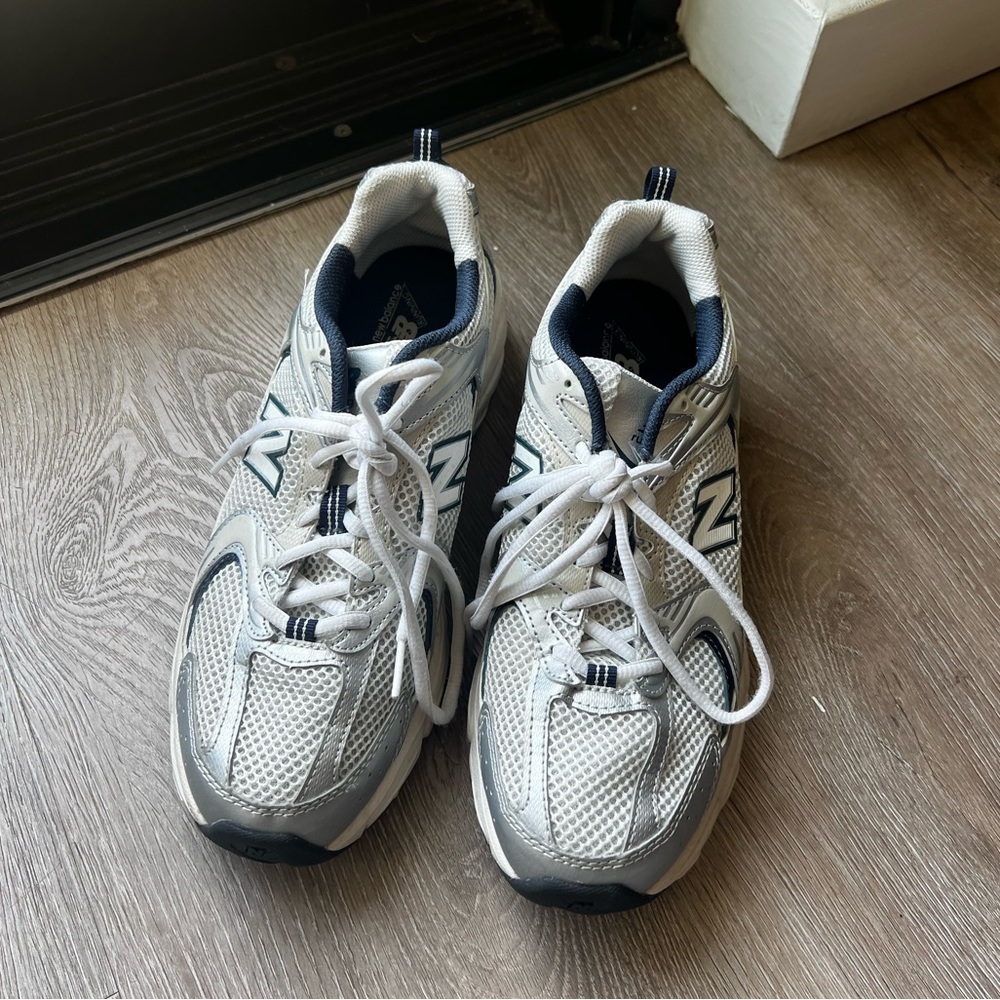 New Balance Cream and Navy Running Shoes